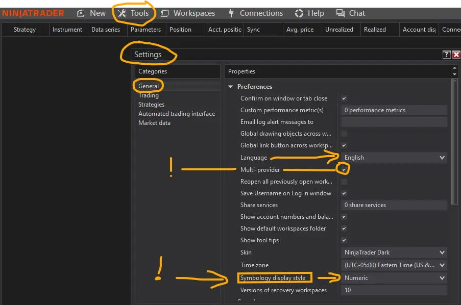 Configuration Symbology display style ninja trader