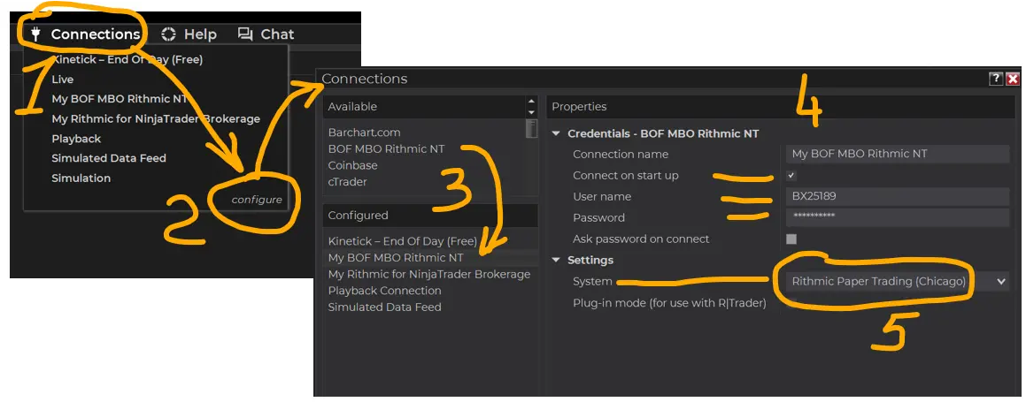 Connection Settings Rithmic for MBO