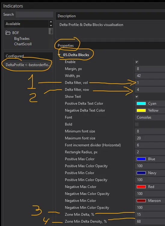 Delta Profile Indicator Setings NinjaTrader Indicator