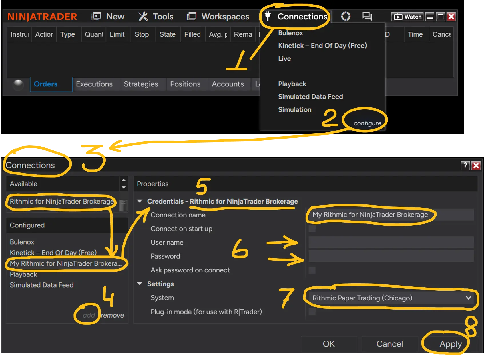 Rithmic Data Level 1 Data Level 2 Connect NinjaTrader